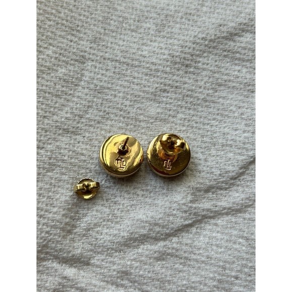 Lauren Ralph Lauren Stud Earrings Tigers Eye Gold Tone Signed LRL - Picture 5 of 5